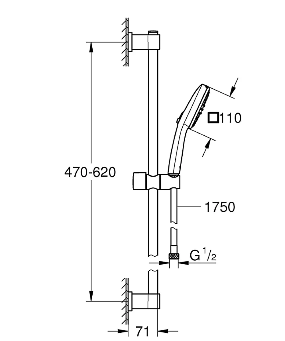 Grohe Kit de douche sans robinetterie avec douchette 2 jets + flexible + barre chrome, Vitalio Comfort 110