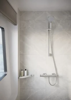 Hansgrohe Kit de douche sans robinetterie avec douchette 2 jets + flexible + barre réglable, chrome, EcoSmart Vernis Blend