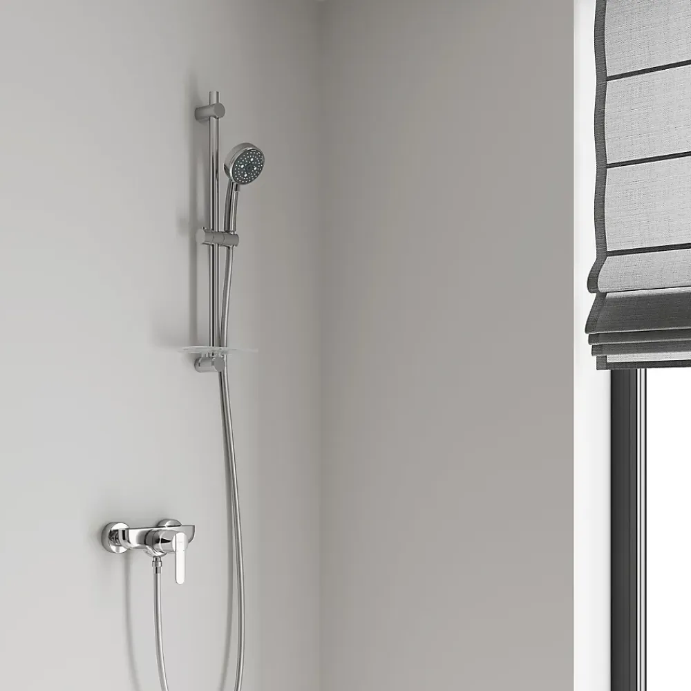 Colonne De Douche Sans Robinetterie|Grohe Kit de douche sans robinetterie avec douchette 4 jets + flexible + barre réglable, chrome, Vitalio 100