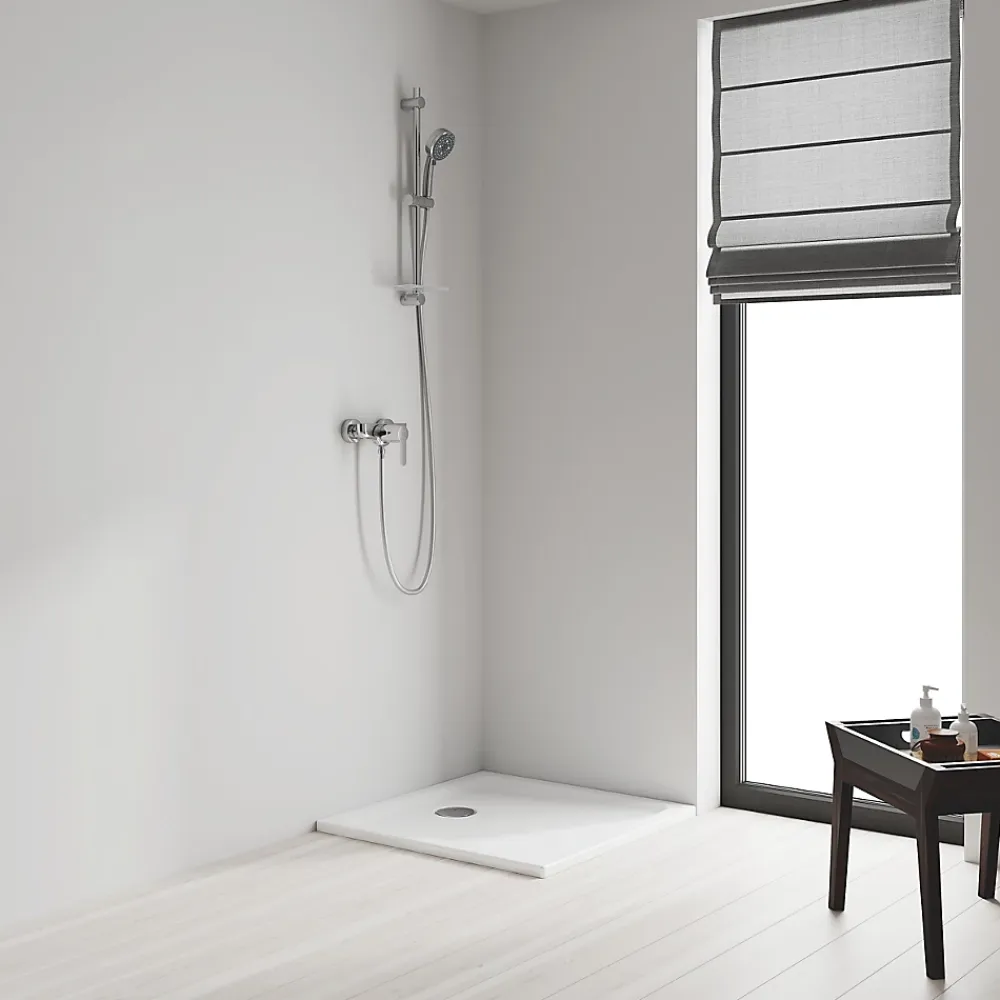 Colonne De Douche Sans Robinetterie|Grohe Kit de douche sans robinetterie avec douchette 4 jets + flexible + barre réglable, chrome, Vitalio 100