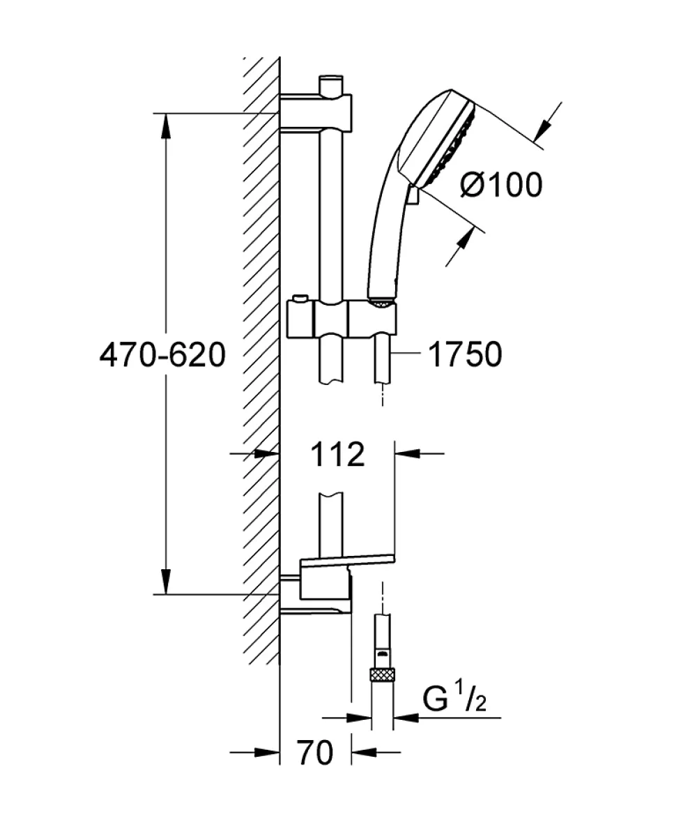 Colonne De Douche Sans Robinetterie|Grohe Kit de douche sans robinetterie avec douchette 4 jets + flexible + barre réglable, chrome, Vitalio 100