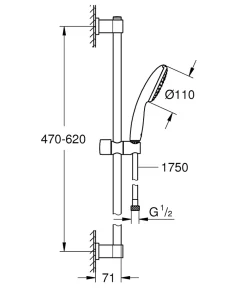 Colonne De Douche Sans Robinetterie|Grohe Kit de douche sans robinetterie avec douchette 1 jet + flexible + barre chrome, Vitalio Start 110