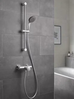 Grohe Kit de douche sans robinetterie avec douchette 2 jets + flexible + barre réglable, chrome, Vitalio Start 100