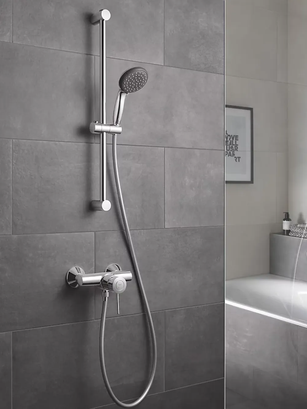 Grohe Kit de douche sans robinetterie avec douchette 2 jets + flexible + barre réglable, chrome, Vitalio Start 100