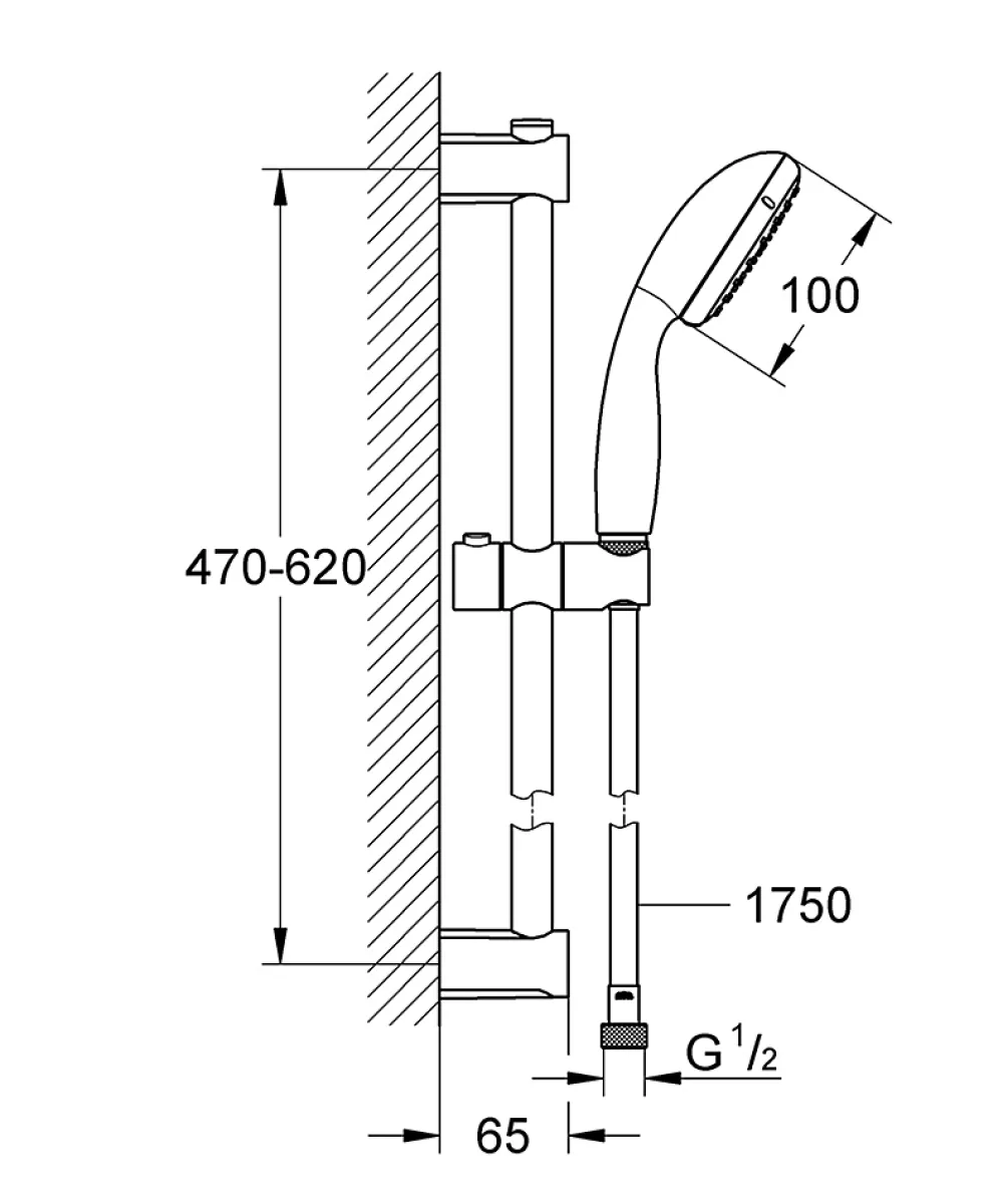 Grohe Kit de douche sans robinetterie avec douchette 2 jets + flexible + barre réglable, chrome, Vitalio Start 100