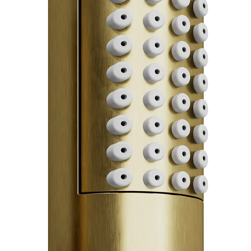 GoodHome Kit de douche sans robinetterie avec barre réglable + douchette + flexible, doré brossé, Owens