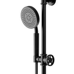GoodHome Kit de douche sans robinetterie avec douchette 5 jets + flexible + barre réglable, noir, Selenga