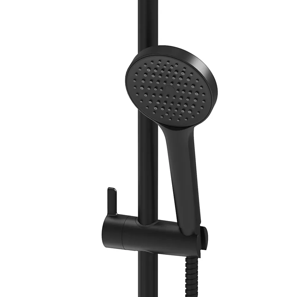 GoodHome Kit de douche sans robinetterie avec pomme de tête, douchette et barre noir Maza