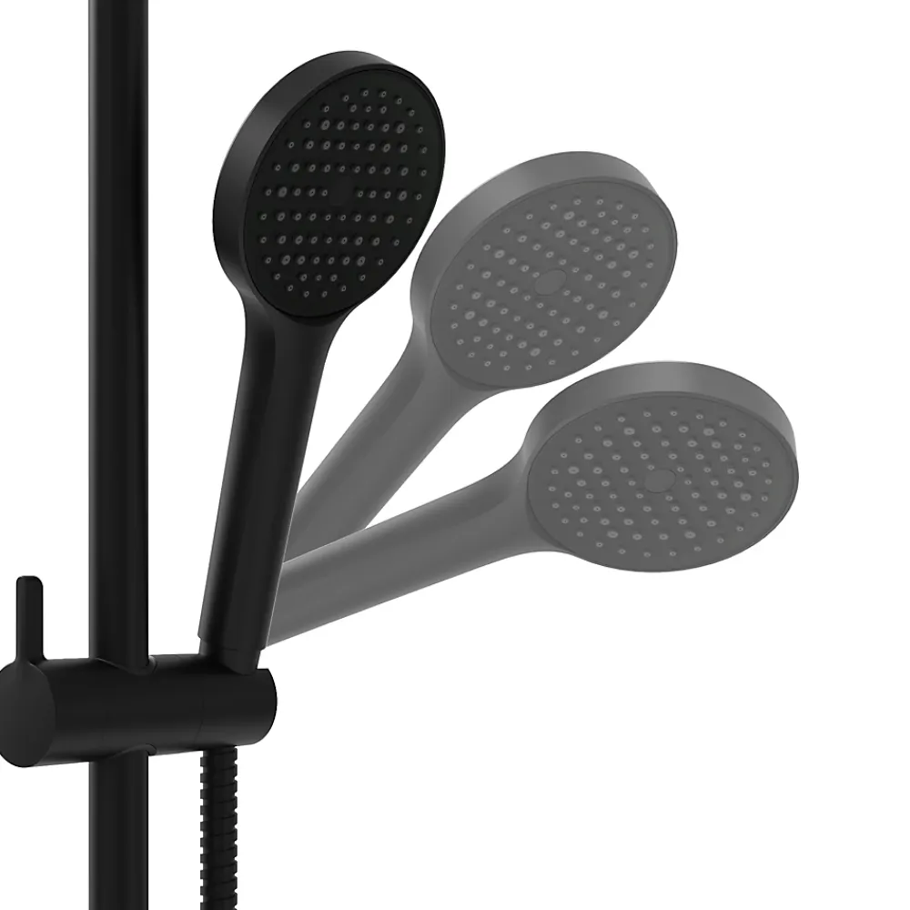 GoodHome Kit de douche sans robinetterie avec pomme de tête, douchette et barre noir Maza