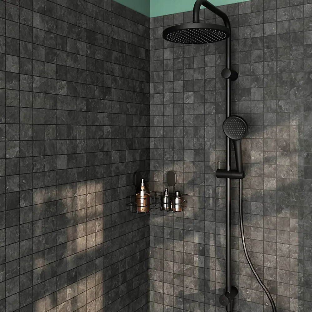 GoodHome Kit de douche sans robinetterie avec pomme de tête, douchette et barre noir Maza
