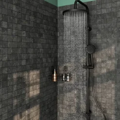 GoodHome Kit de douche sans robinetterie avec pomme de tête, douchette et barre noir Maza