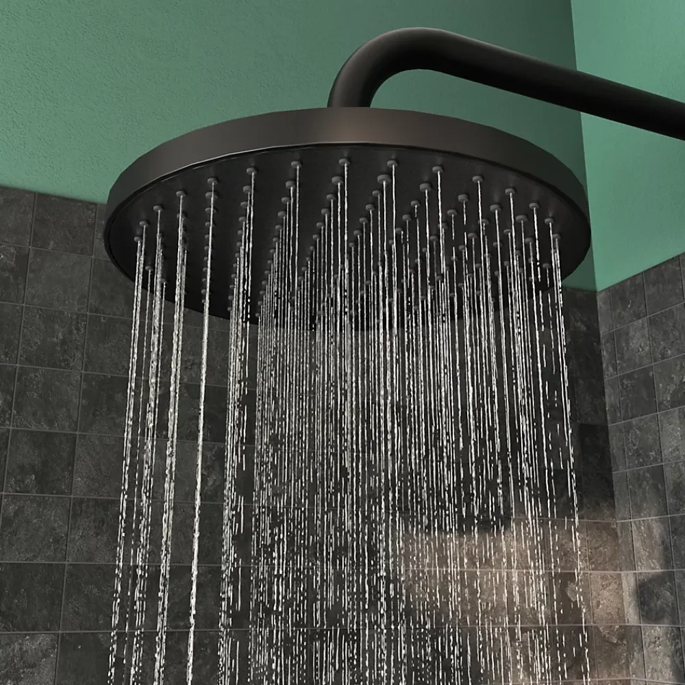 GoodHome Kit de douche sans robinetterie avec pomme de tête, douchette et barre noir Maza