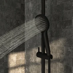 GoodHome Kit de douche sans robinetterie avec pomme de tête, douchette et barre noir Maza
