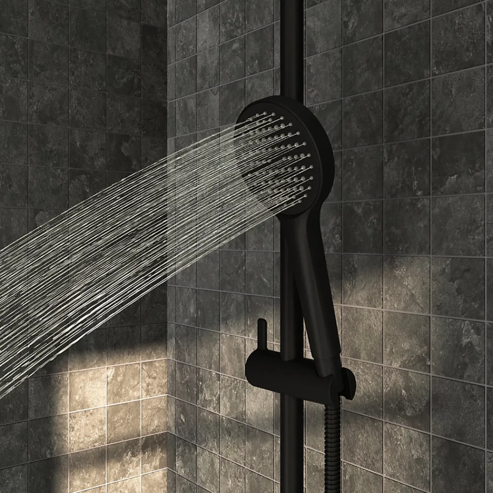 GoodHome Kit de douche sans robinetterie avec pomme de tête, douchette et barre noir Maza