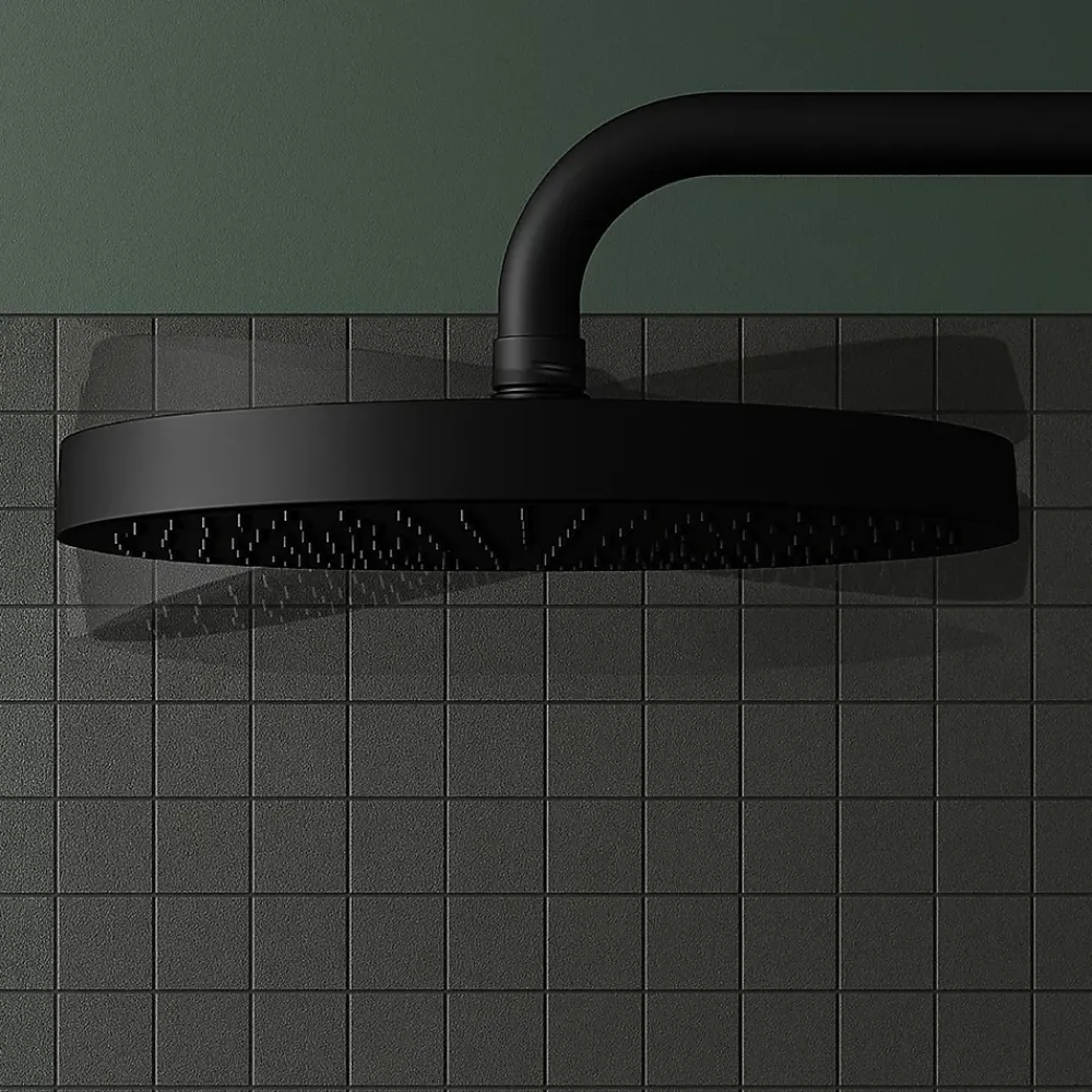 GoodHome Kit de douche sans robinetterie avec pomme de tête, douchette et barre noir Maza