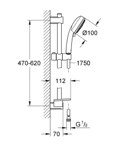 Grohe Kit de douche sans robinetterie avec douchette 3 jets + flexible + barre réglable Vitalio