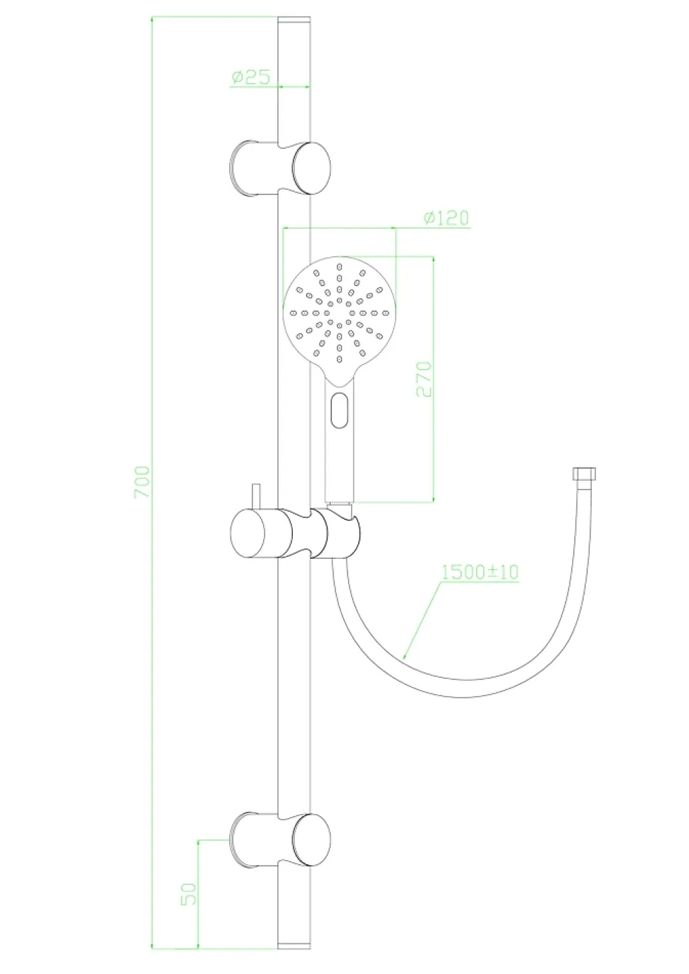Essebagno Kit de douche sans robintetterie avec douchette 3 jets + flexible + barre de douche, noir, New Oneo
