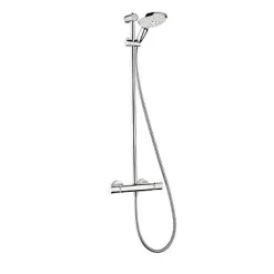 Hansgrohe Kit de douche thermostatique avec douchette 3 jets + flexible + barre réglable, chrome, My Select S 150