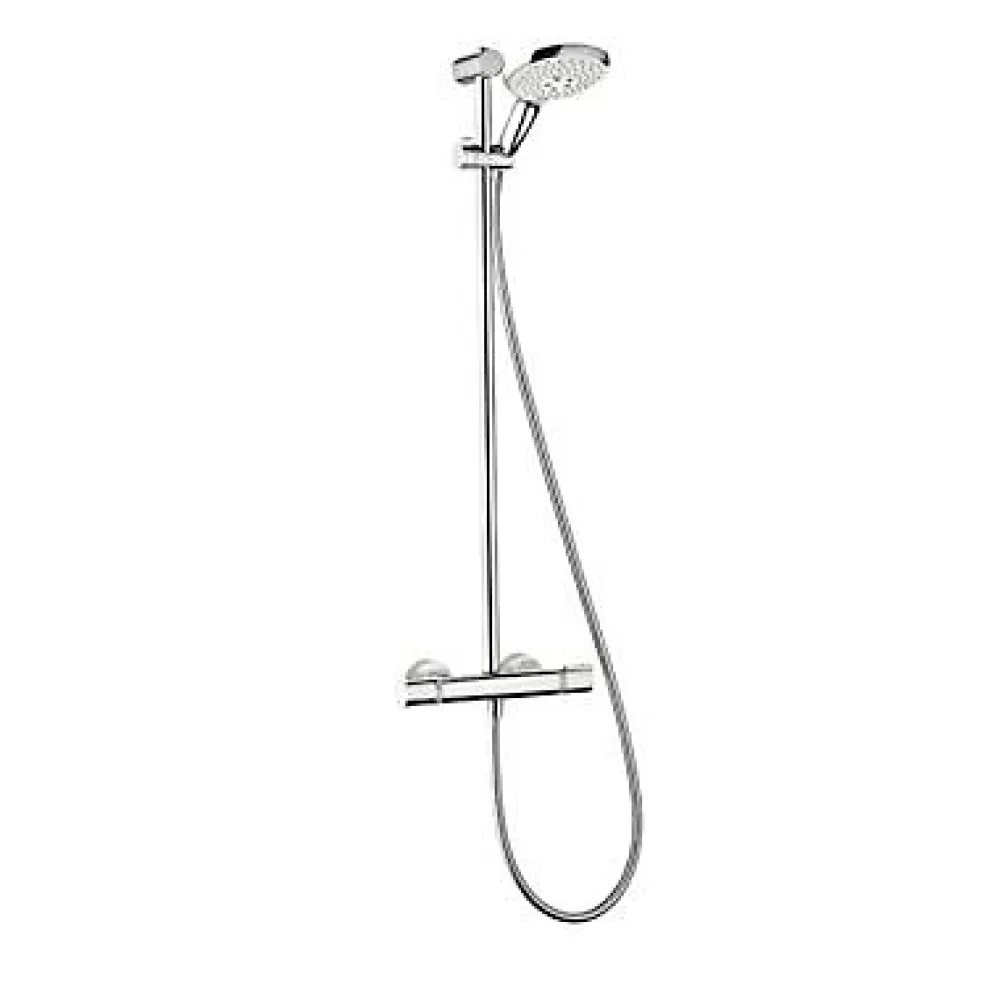 Hansgrohe Kit de douche thermostatique avec douchette 3 jets + flexible + barre réglable, chrome, My Select S 150