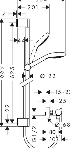 Colonne De Douche Thermostatique|Hansgrohe Kit de douche thermostatique avec douchette 3 jets + flexible + barre réglable, chrome, Combi Croma S 150