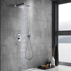 Imex Products Kit douche encastre 2 voies acier et laiton finition chromee avec pomme 25x25 cm