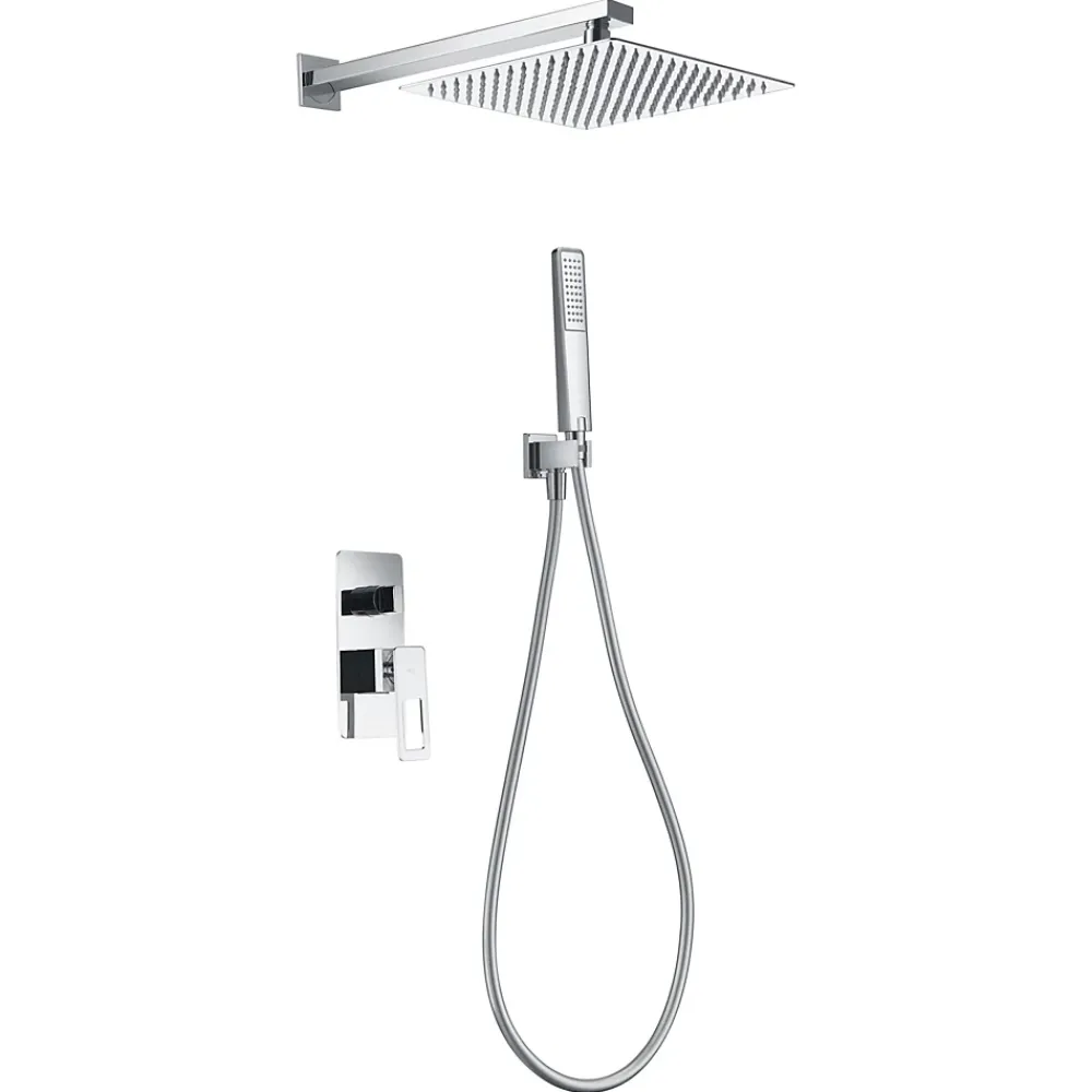 Imex Products Kit douche encastre 2 voies acier et laiton finition chromee avec pomme 25x25 cm