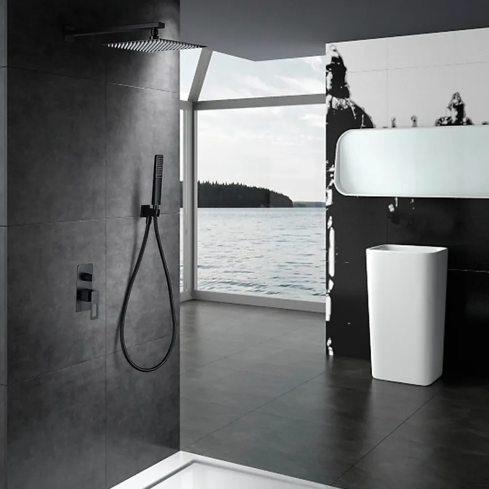 Imex Products Kit douche encastree noir mat acier et laiton mitigeur 2 voies pomme 25x25 cm