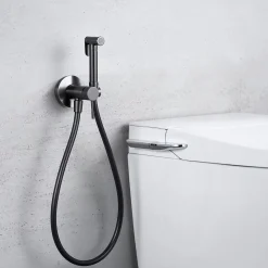 Imex Kit Douchette anti-calcaire hygiénique encastrée WC ou Bidet Salle de Bain Black Gun Métal LINE RDD038/BGM