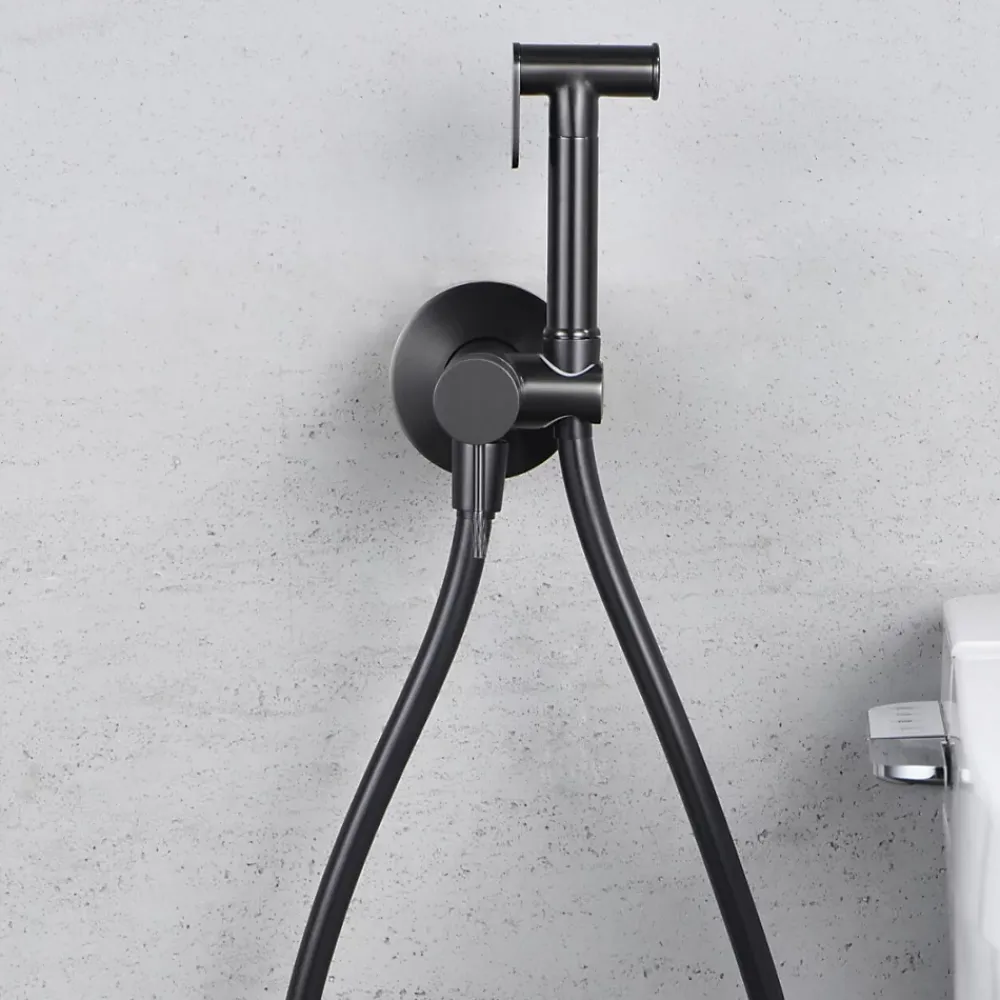 Imex Kit Douchette anti-calcaire hygiénique encastrée WC ou Bidet Salle de Bain Black Gun Métal LINE RDD038/BGM