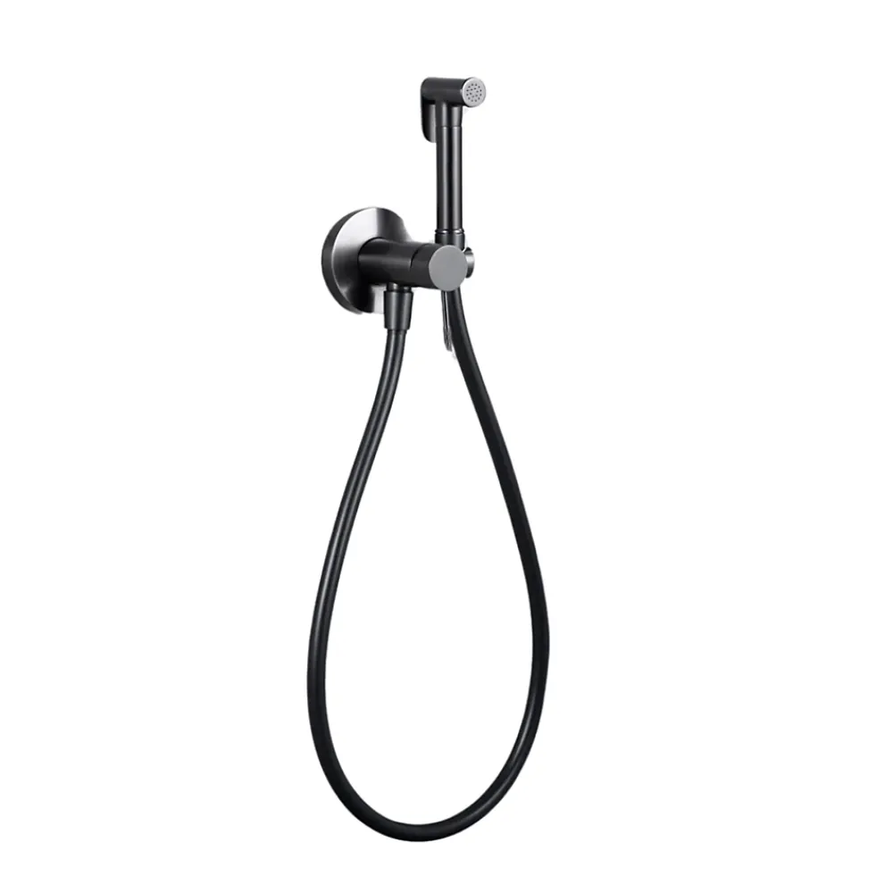 Imex Kit Douchette anti-calcaire hygiénique encastrée WC ou Bidet Salle de Bain Black Gun Métal LINE RDD038/BGM