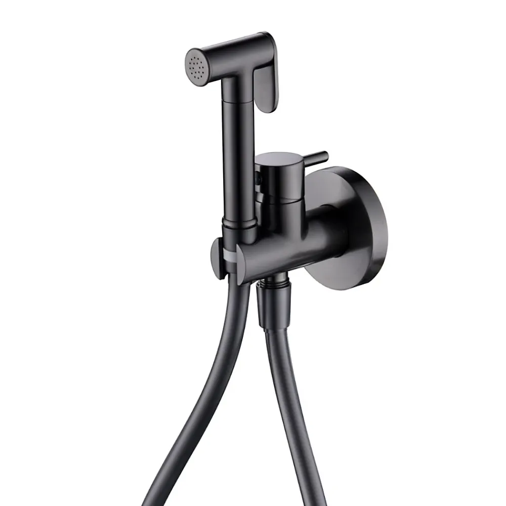 Robinet De Bidet|Imex Kit Douchette anti-calcaire hygiénique encastrée WC ou Bidet Salle de Bain Black Gun Métal MUNICH RDM001/BGM