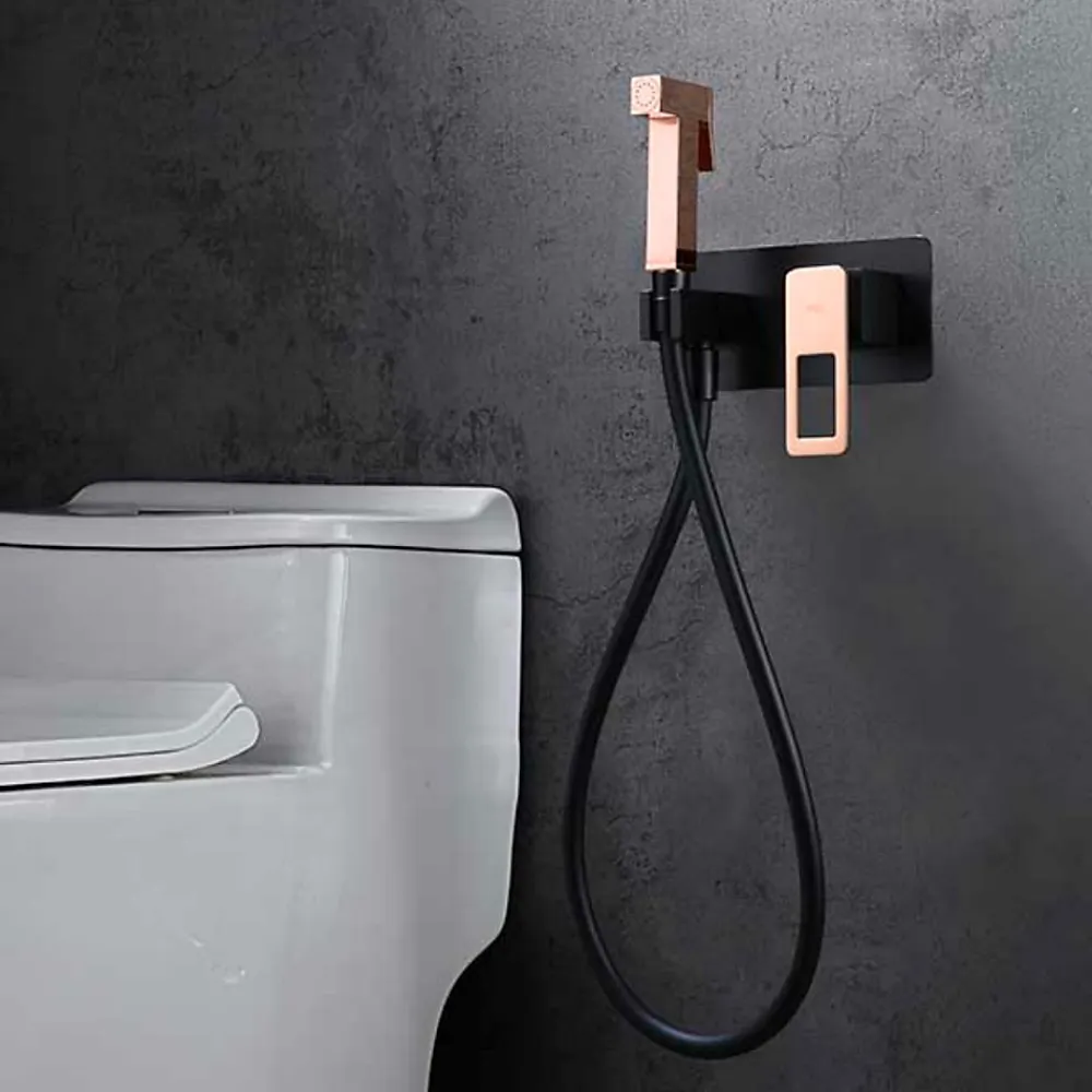 Imex Kit Douchette anti-calcaire hygiénique encastrée WC ou Bidet Salle de Bain Noir et Or Rose SUECIA BDC032-5/NOR