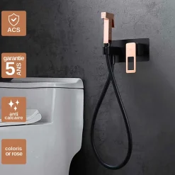 Imex Kit Douchette anti-calcaire hygiénique encastrée WC ou Bidet Salle de Bain Noir et Or Rose SUECIA BDC032-5/NOR