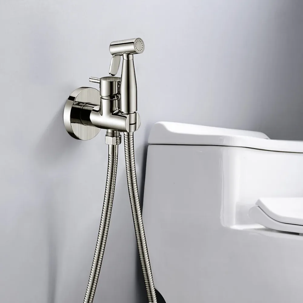 Robinet De Bidet|Imex Kit Douchette anti-calcaire hygiénique encastrée WC ou Bidet Salle de Bain Nickel Brossé MUNICH RDM001/NQ