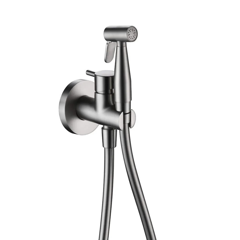 Robinet De Bidet|Imex Kit Douchette anti-calcaire hygiénique encastrée WC ou Bidet Salle de Bain Nickel Brossé MUNICH RDM001/NQ