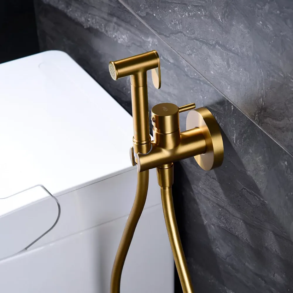 Imex Kit Douchette anti-calcaire hygiénique encastrée WC ou Bidet Salle de Bain Or Brossé MUNICH RDM001/OC