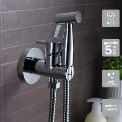 Imex Kit Douchette anti-calcaire hygiénique encastrée WC ou Bidet Salle de Bain Chrome MUNICH RDM001