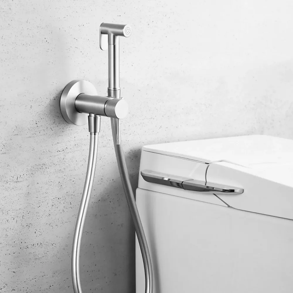 Robinet De Bidet|Imex Kit Douchette anti-calcaire hygiénique encastrée WC ou Bidet Salle de Bain Nickel Brossé LINE RDD038/NQ