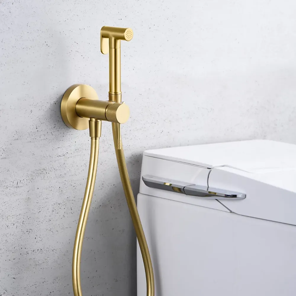 Imex Kit Douchette anti-calcaire hygiénique encastrée WC ou Bidet Salle de Bain Or Brossé LINE RDD038/OC