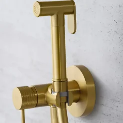 Imex Kit Douchette anti-calcaire hygiénique encastrée WC ou Bidet Salle de Bain Or Brossé LINE RDD038/OC