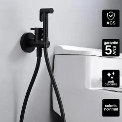 Robinet De Bidet|Imex Kit Douchette anti-calcaire hygiénique encastrée WC ou Bidet Salle de Bain Noir Mat MUNICH RDM001/NG