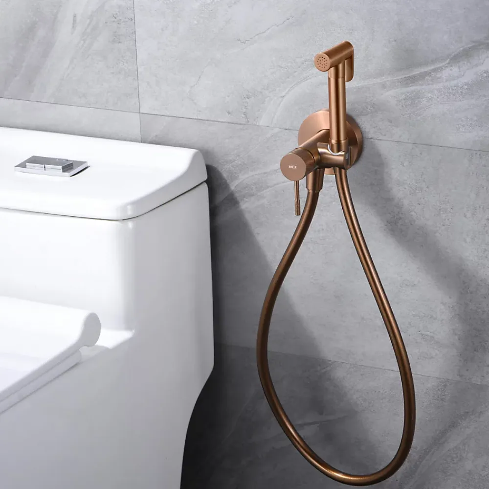 Imex Kit Douchette anti-calcaire hygiénique encastrée WC ou Bidet Salle de Bain Or Rose LINE RDD038/ORC