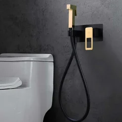 Robinet De Bidet|Imex Kit Douchette anti-calcaire hygiénique encastrée WC ou Bidet Salle de Bain Noir et Or SUECIA BDC032-5/NGOLD