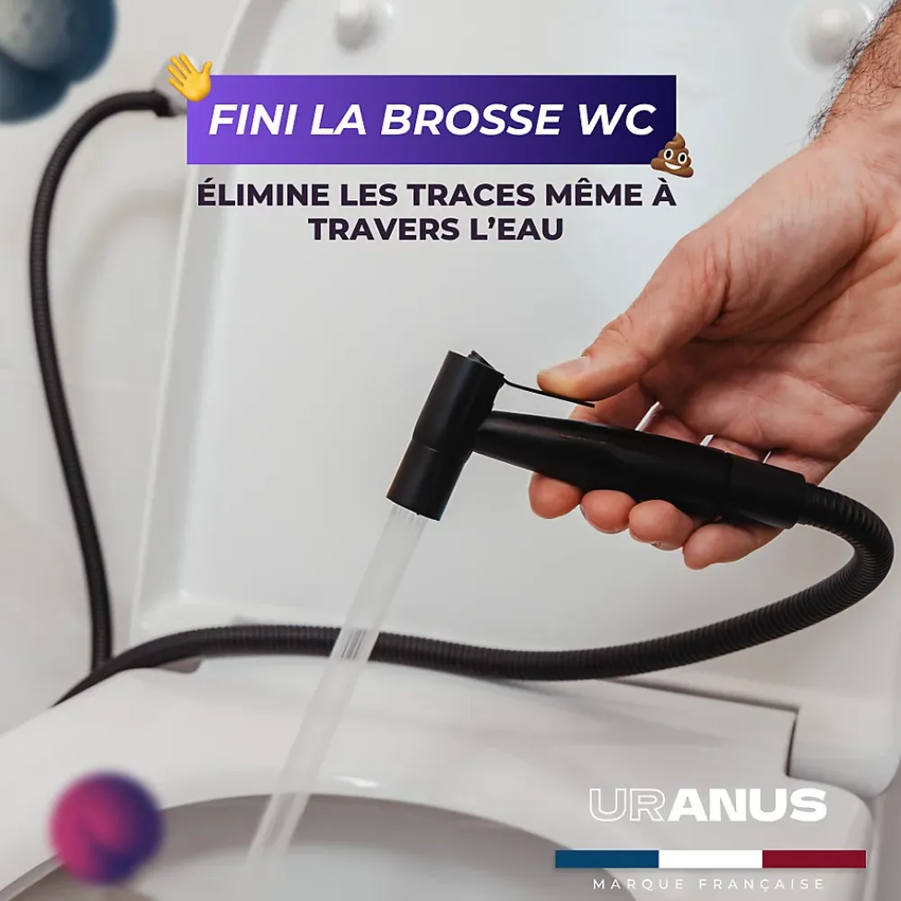 Magnifiak Kit Douchette WC Noir avec Robinet 3 voies (Brevet Déposé) - Marque Française - Qualité supérieure - Uranus Expert WC