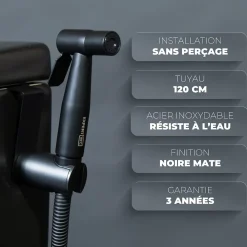 Magnifiak Kit Douchette WC Noir avec Robinet 3 voies (Brevet Déposé) - Marque Française - Qualité supérieure - Uranus Expert WC
