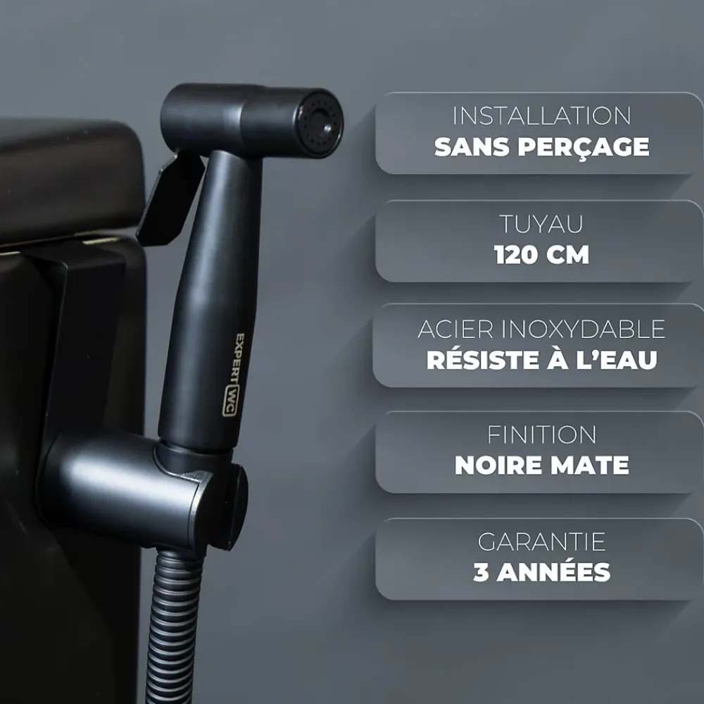 Magnifiak Kit Douchette WC Noir avec Robinet 3 voies (Brevet Déposé) - Marque Française - Qualité supérieure - Uranus Expert WC