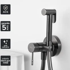 Imex Kit Hygiène Douchette de WC / Bidet Encastré Black Gun Métal GENOVA RDG053/BGM