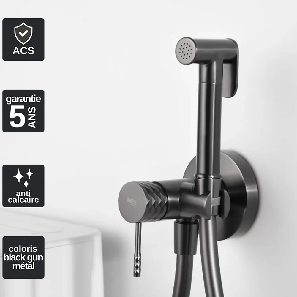 Imex Kit Hygiène Douchette de WC / Bidet Encastré Black Gun Métal GENOVA RDG053/BGM