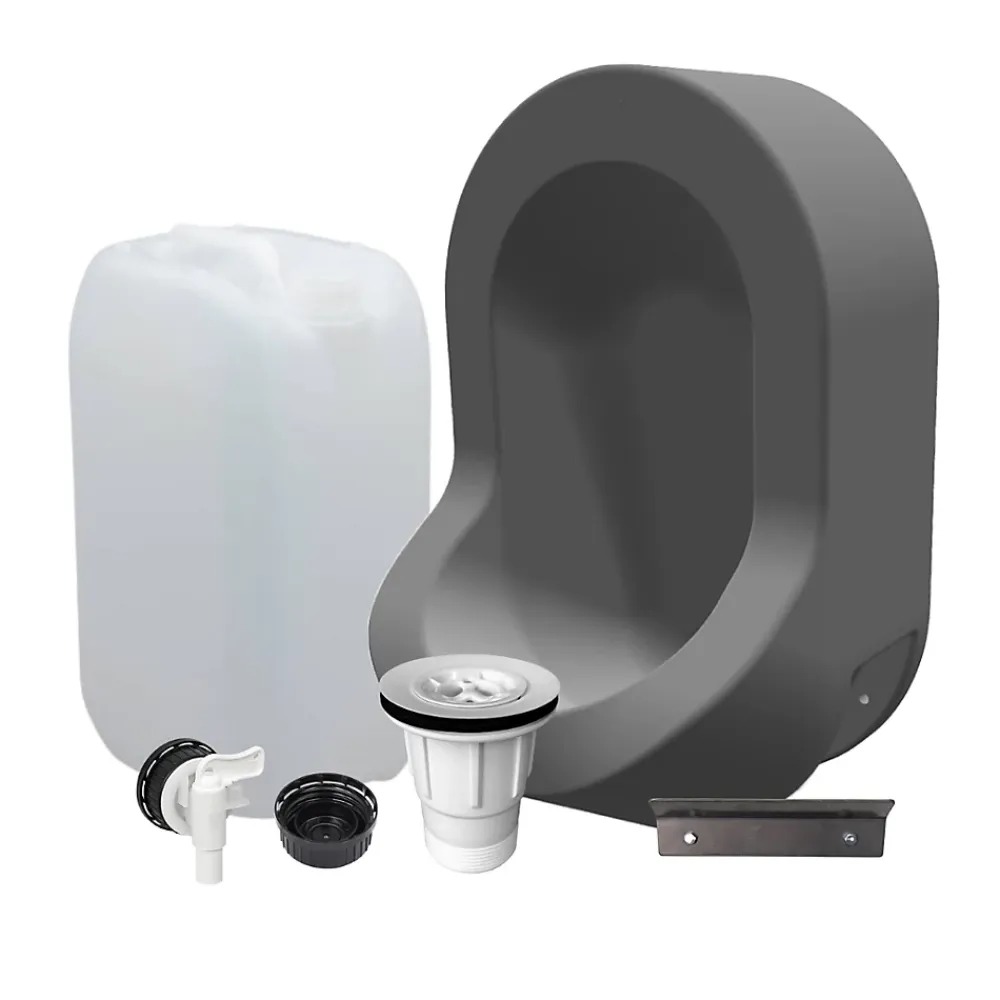 Ti'Pi Kit spécial jardin : urinoir mural sans eau et bidon de récupération 25L - Valorisation de l'urine comme engrais - Gris