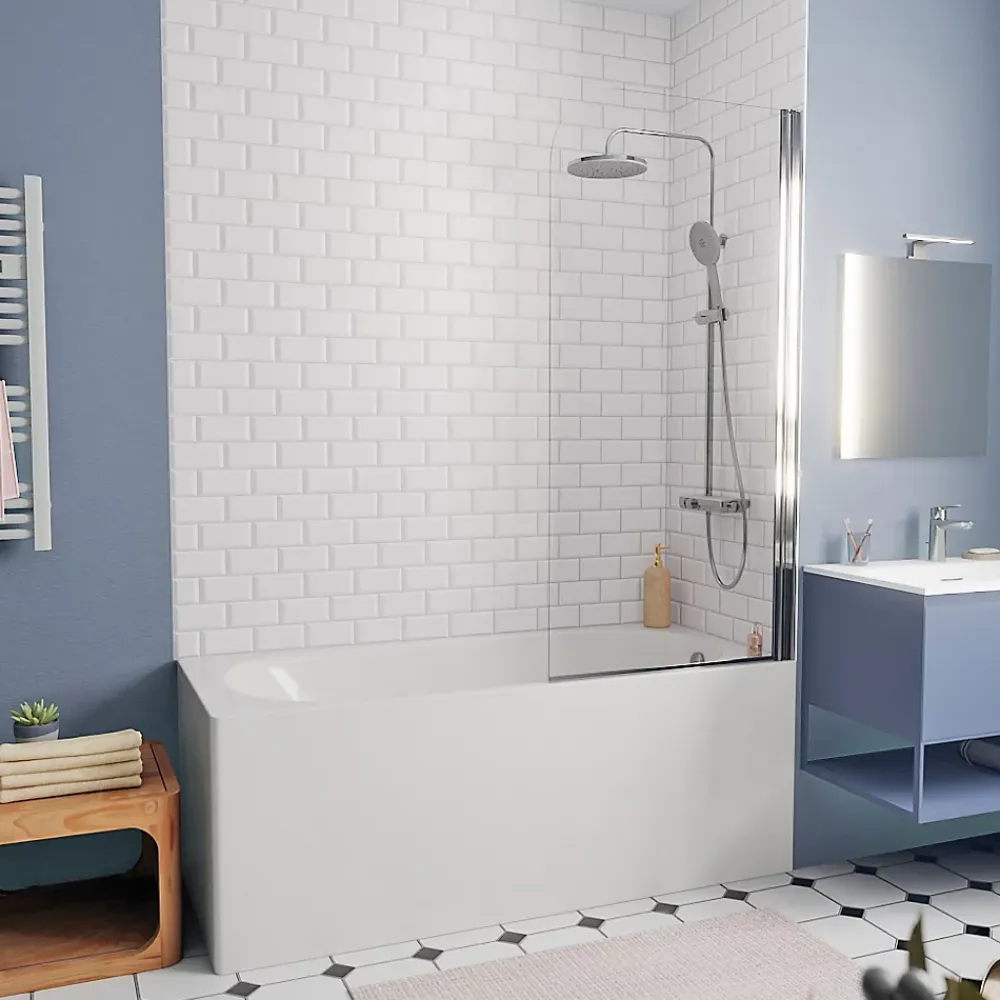 Baignoire Droite|Kolo by Geberit 160x70 cm Ensemble baignoire Opal Plus universelle + Pare baignoire pivotant chrome + pieds (XWP1260000-SETP1)
